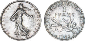 1 FRANC
1 FRANC type semeuse
1903 - SUP 50 (SUP-)
Rare !


G 467, F 217, KM# 844
 - ARGENT - 4,99g
 ----------------------------------------
...
