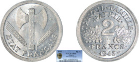 2 FRANCS
2 FRANCS type Bazor (aluminium)
1943 - FDC 64 (FDC)
ESSAI - Très Rare !!, PCGS SP65


G 536, F 270, KM# 904
 - ALUMINIUM - 2,23g
 ---...