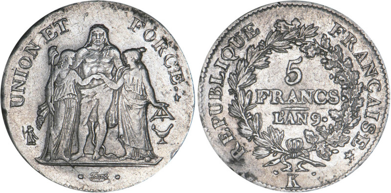 5 FRANCS
5 FRANCS type Union et Force (Consulat), variété "union" serré, grande...