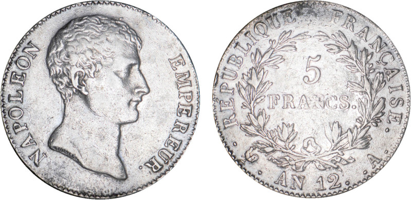 5 FRANCS
5 FRANCS Napoléon empereur (type intermédiaire)
AN12 A - TTB 40 (TTB+...