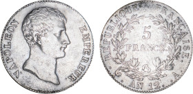 5 FRANCS
5 FRANCS Napoléon empereur (type intermédiaire)
AN12 A - TTB 40 (TTB+)
Assez Rare ! - nettoyé


G 579, F 302, KM# 660
PARIS - ARGENT -...