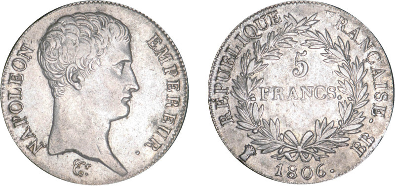 5 FRANCS
5 FRANCS Napoléon empereur (calendrier grégorien)
1806 BB - TTB 45 (T...