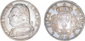 5 FRANCS
5 FRANCS Louis XVIII, type au buste habillé
1815 Q - TTB 30 (TTB-)
Sur 1814 - Rare !


G 591, F 308, KM# 702
PERPIGNAN - ARGENT - 
 -...