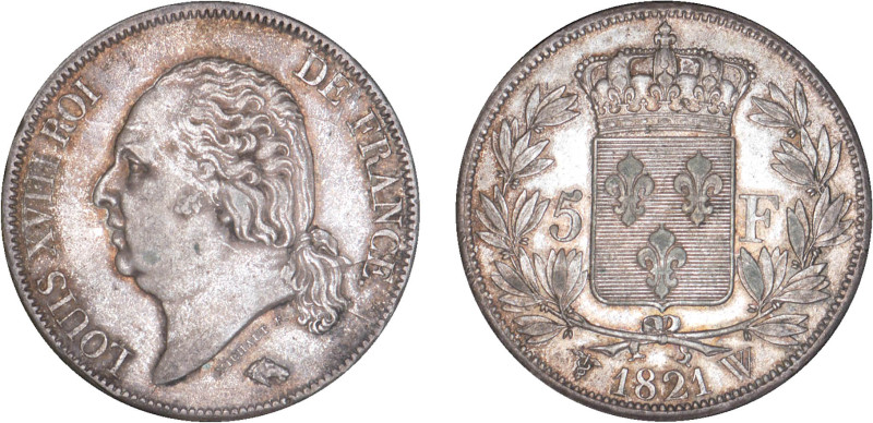 5 FRANCS
5 F, Louis XVIII type au buste nu
1821 W - SUP 53 (SUP-)



G 614...
