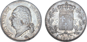 5 FRANCS
5 F, Louis XVIII type au buste nu
1822 A - SUP 53 (SUP-)



G 614, F 309, KM# 711
PARIS - ARGENT - 
 --------------------------------...