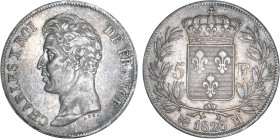 5 FRANCS
5 F, Charles X 1er type
1826 M - TTB 40 (TTB+)
Assez Rare !


G 643, F 310, KM# 720
TOULOUSE - ARGENT - 
 ---------------------------...