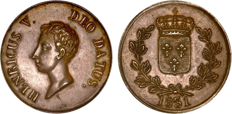 5 FRANCS
5 FRANCS Henri V, prétendant (module de) buste nu
1831 - SUP 59 (SUP)...