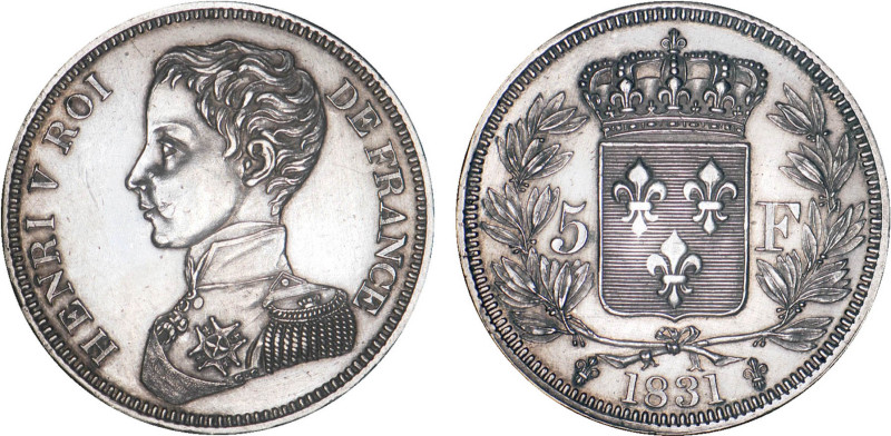 5 FRANCS
5 F, Henri V prétendant
1831 - SUP 59 (SUP)
Très Rare !!


G 651,...