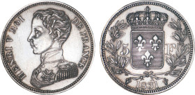 5 FRANCS
5 F, Henri V prétendant
1831 - SUP 59 (SUP)
Très Rare !!


G 651, KM# PT 35-35b
BRUXELLES - ARGENT - 24,73g
 ------------------------...
