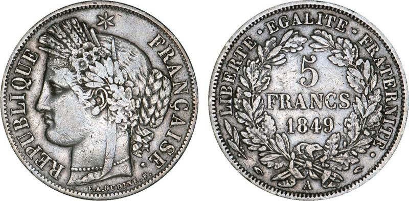 5 FRANCS
5 FRANCS type Cérès (2e République)
1849 A - TTB 35 (TTB)
Main & mai...