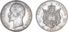 5 FRANCS
5 FRANCS Napoléon III, tête nue
1859 A - SUP 50 (SUP-)
Rarissime !!! - léger coup tranche


G 734, F 330, KM# 782
PARIS - ARGENT - 25,...