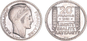 20 FRANCS
20 FRANCS type Turin (cupro-nickel)
1945 RC - SPL 63 (SUP++)
ESSAI - Rare !


G 859
 - CUPRO-NICKEL - 
 ----------------------------...