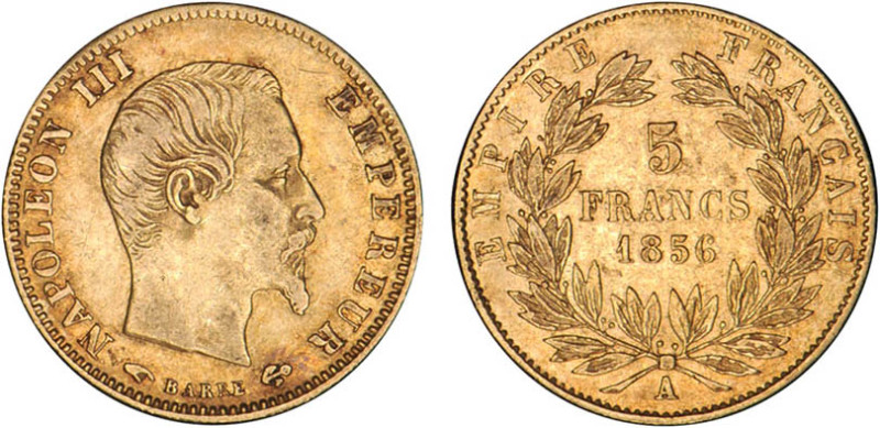 5 FRANCS OR
5 FRANCS or, Napoléon III tête nue, grand module
1856 A - TTB 45 (...