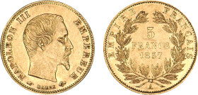 5 FRANCS OR
5 FRANCS or, Napoléon III tête nue, grand module
1857 A - SUP 58 (SUP)



G 1001, F 501, KM# 787, Fr# 578a-579
PARIS - OR - 
 ----...