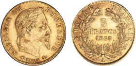 5 FRANCS OR
5 FRANCS or, Napoléon III tête laurée
1868 A - SUP 50 (SUP-)



G 1002, F 502, KM# 803
PARIS - OR - 
 ----------------------------...