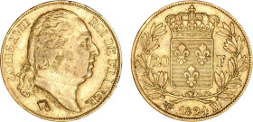 20 FRANCS OR
20 FRANCS or, Louis XVIII buste nu
1824 MA - SUP 50 (SUP-)
Rarissime !!! - infime coup tranche


G 1028, F 519, KM# 712, Fr# 538-46...