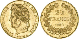 20 FRANCS OR
20 FRANCS or, Louis-Philippe tête laurée
1836 W - SUP 50 (SUP-)
Très Rare !! - légère paille


G 1031, F 527, KM# 750, Fr# 560-4
L...