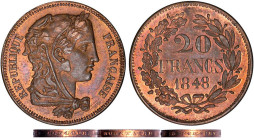 20 FRANCS OR
20 FRANCS or, 1er concours de Gayrard, var de revers à couronne différente (ESSAI)
1848 - SPL 63 (SUP++)
PIEFORT Tran. relief - Très R...