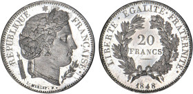 20 FRANCS OR
20 FRANCS or, concours de Merley (ESSAI)
1848 - FDC 64 (FDC)
Etain - Rare !, infime coup tranche


G 1053, F 529v, KM# 762v
 - ÉTA...