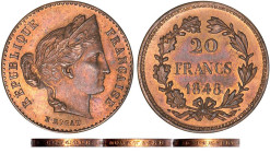 20 FRANCS OR
20 FRANCS or, concours de Rogat (ESSAI), variété avec le revers de Gayrard
1848 - FDC 64 (FDC)
PIEFORT Tran. relief - Très Rare !!

...