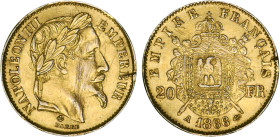 20 FRANCS OR
20 FRANCS or, Napoléon III, tête laurée
1866 A - TTB 35 (TTB)
Faux d'époque en platine - Rare !


G 1062, F 532, KM# 801, Fr# 584-5...