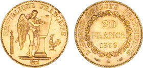 20 FRANCS OR
20 FRANCS or, IIIe République "Génie"
1896 A - SPL 62 (SUP++)
Torche - Très Rare !!


G 1063, F 533, KM# 825, Fr# 592
PARIS - OR -...