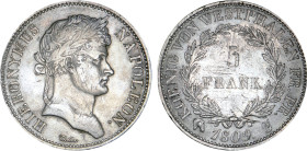 ETATS ALLEMANDS
Royaume de Westphalie, Jérôme Napoléon : 5 FRANK. en argent
1809 J - TTB 45 (TTB++)
Très Rare !! - infime ajustage


KM# 101, 10...