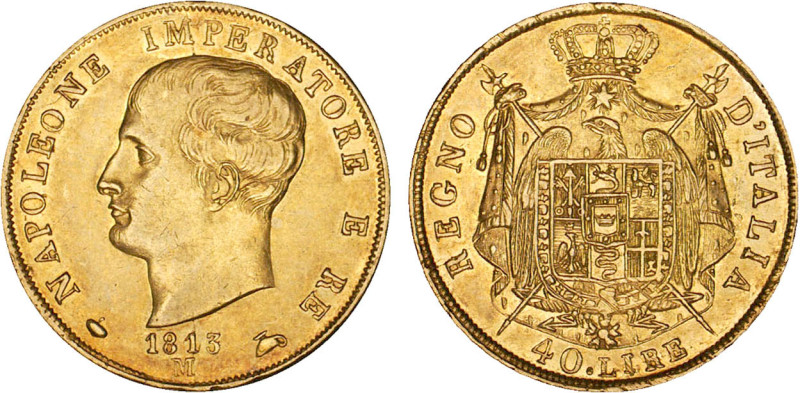 ETATS ITALIENS
Royaume de Napoléon : 40 LIRE, tranche en creux
1813 M - SUP 53...