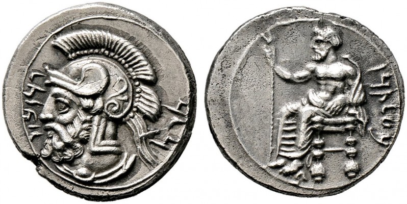 Kilikia. Tarsos. Pharnabazos 379-374 v. Chr. Stater. Bärtiger Kriegerkopf im Hel...