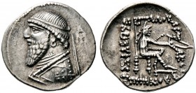 Persia. Arsakiden (Parther). Mithradates II. 123-88 v. Chr. Drachme -Rhagae-. Büste mit Diadem nach links, dahinter Monogramm / Arsakes mit Bogen auf ...