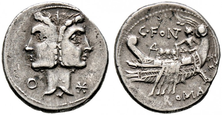 Römische Republik. C. Fonteius 114-113 v. Chr. Denar -Rom-. Janusartiger Doppelk...