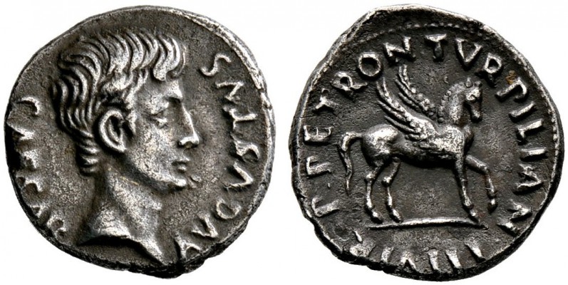 Kaiserzeit. Augustus 27 v. Chr. -14 n. Chr.. Denar 19 v. Chr. -Rom-. Münzmeister...