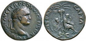 Kaiserzeit. Titus 69-81 (ab 79 Augustus). As 77/78 -Lugdunum-. T CAES IMP AVG P TR P COS VI CENSOR. Belorbeerte und drapierte Büste nach rechts / IVDA...