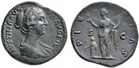 Kaiserzeit. Faustina maior †141, Gemahlin des Antoninus Pius. Sesterz 152/156 -Rom-. FAVSTINA AVG P II AVG FIL. Drapierte Büste nach rechts / PIETAS. ...