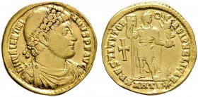 Kaiserzeit. Valentinianus I. 364-375. Solidus 364/367 -Antiochia-. D N VALENTINIANVS P F AVG. Drapierte und gepanzerte Büste mit Rosettendiadem nach r...