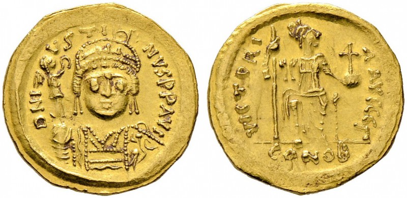 Iustinus II. 565-578. Solidus 567/578 -Constantinopolis-. 3. Offizin. Behelmte P...