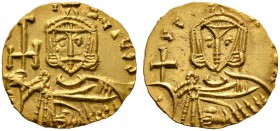 Nicephoros I. mit seinem Sohn Stauracius 803-811. Solidus -Syrakus-. Gekrönte Büste des bärtigen Nicephoros von vorn mit Loros, in der Rechten ein gro...