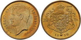 Belgien, Königreich. Albert 1909-1934. 20 Francs-Probe in Bronze 1930. Glatter Rand. Auf dem Revers eingepunzt "ESSAI". KM -.
 vorzüglich-Stempelglan...