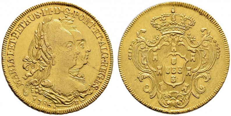 Brasilien. Maria I. und Pedro III. 1777-1786. 6.400 Reis 1786 -Rio de Janeiro-. ...