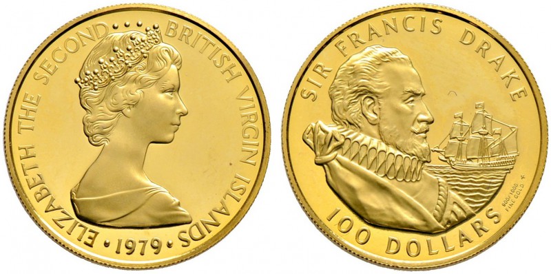 Britische Jungferninseln. 100 Dollars 1979. Francis Drake. KM 25, Fr. 5. 7,28 g...