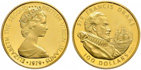 Britische Jungferninseln. 100 Dollars 1979. Francis Drake. KM 25, Fr. 5. 7,28 g
 Polierte Platte