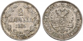 Finnland (unter russischer Herrschaft). Alexander II. 1855-1881. 2 Markka 1865 -Helsinki-. KM 7.1, Bitkin (Russland) 617.
 selten in dieser Erhaltung...