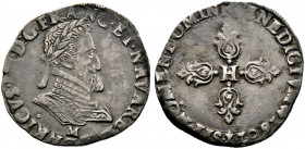 Frankreich-Königreich. Henri IV. 1589-1610. Demi Franc 1602 -Toulouse- Belorbeertes Brustbild nach rechts, darunter die Münzstätteninitiale / Initiale...