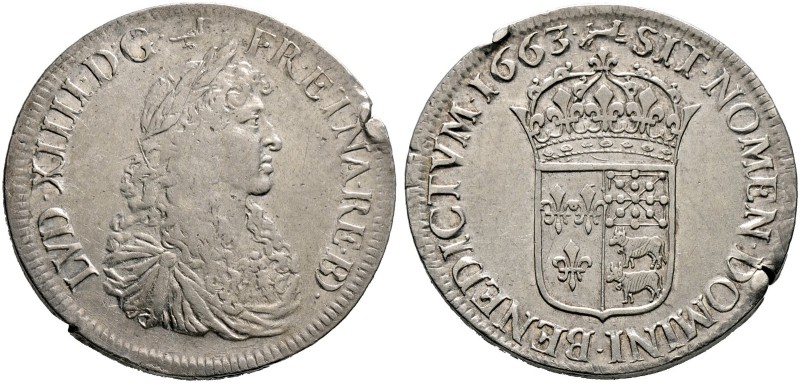 Frankreich-Königreich. Louis XIV. 1643-1715. Ecu de Béarn au buste juvénile 1663...