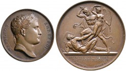 Frankreich-Königreich. Napoleon I. 1804-1815. Bronzemedaille 1809 von Andrieu und Galle, auf die Schlacht von Wagram. Belorbeerte Büste nach rechts / ...