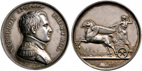 Frankreich-Königreich. Napoleon I. 1804-1815. Silbermedaille 1814 von Denon und Depaulis, auf die Schlacht bei Montereaut. Brustbild in Uniform nach r...