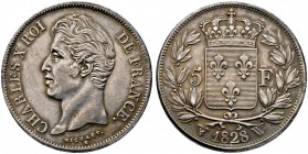 Frankreich-Königreich. Charles X. 1824-1830. 5 Francs 1828 -Lille-. Gad. 644, Dav. 88.
 selten in dieser Erhaltung, feine Patina, winzige Randunebenh...