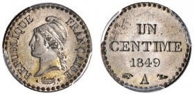 Frankreich-Königreich. Zweite Republik 1848-1852. Un Centime-PROBE 1849 -Paris-. Kupfer-versilbert (Silver plated copper Pattern Centime). Maz. 1234a....