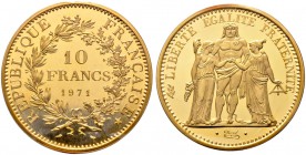 Frankreich-Königreich. Fünfte Republik seit 1958. 10 Francs - Dickabschlag (PIEDFORT) in GOLD 1971. Nach dem Modell von A. Dupré. Herkulesgruppe. Mit ...