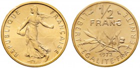 Frankreich-Königreich. Fünfte Republik seit 1958. 1/2 Francs - Dickabschlag (PIEDFORT) in GOLD 1972. Nach dem Modell von L.O. Roty. Säerin. Mit glatte...